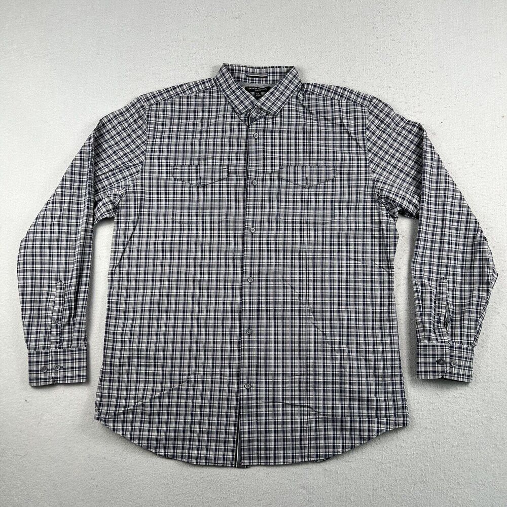 Banana Republic Slim Fit Blue Gray Plaid Collared Button Up Long Sleeve Shirt XL